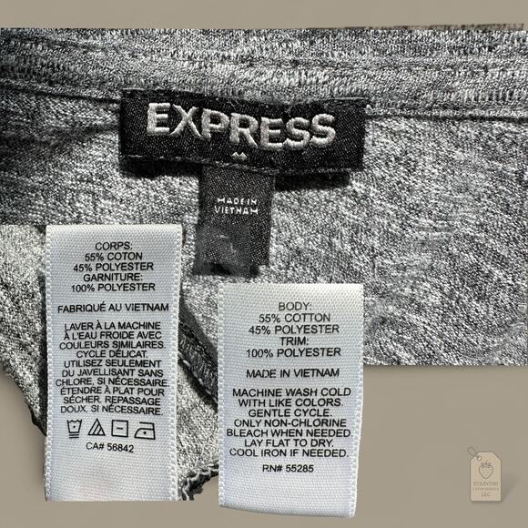 Express Gray Black Colorblock Sheer Hem Short Sleeve Top Women’s Size L - Picture 7 of 8